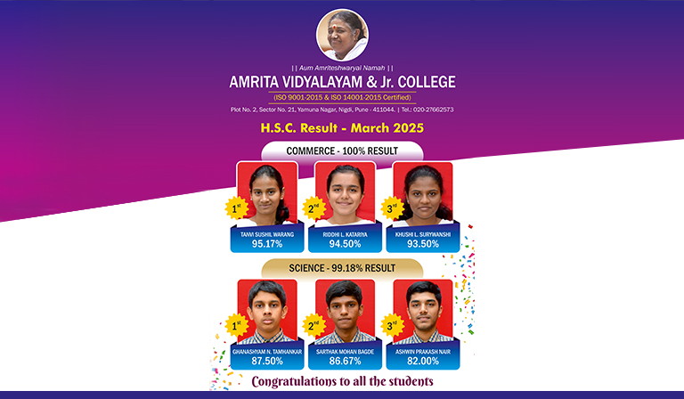 Amrita Vidyalayam Pune Achieves 100% Pass in H.S.C. Commerce Stream Results March 2025