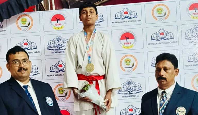 Adwaith S Pillai Wins 1st Prize at Pathanamthitta District Karate Championship