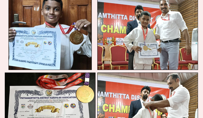 Nidhin A Wins First Prize and Gold at District Karate Championships